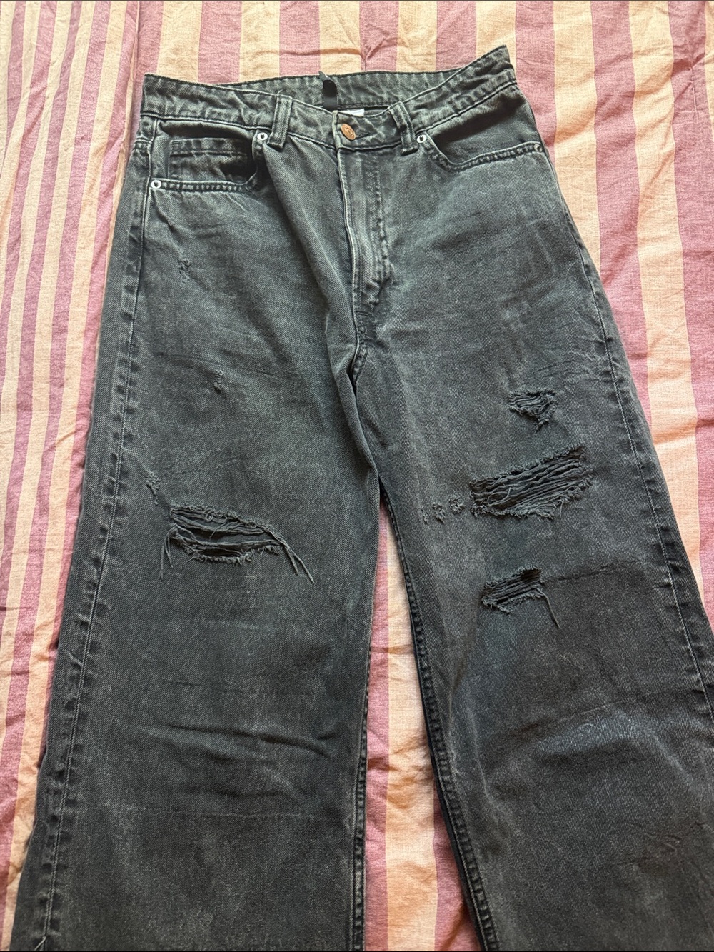 Black Distressed Straight-Leg Jeans